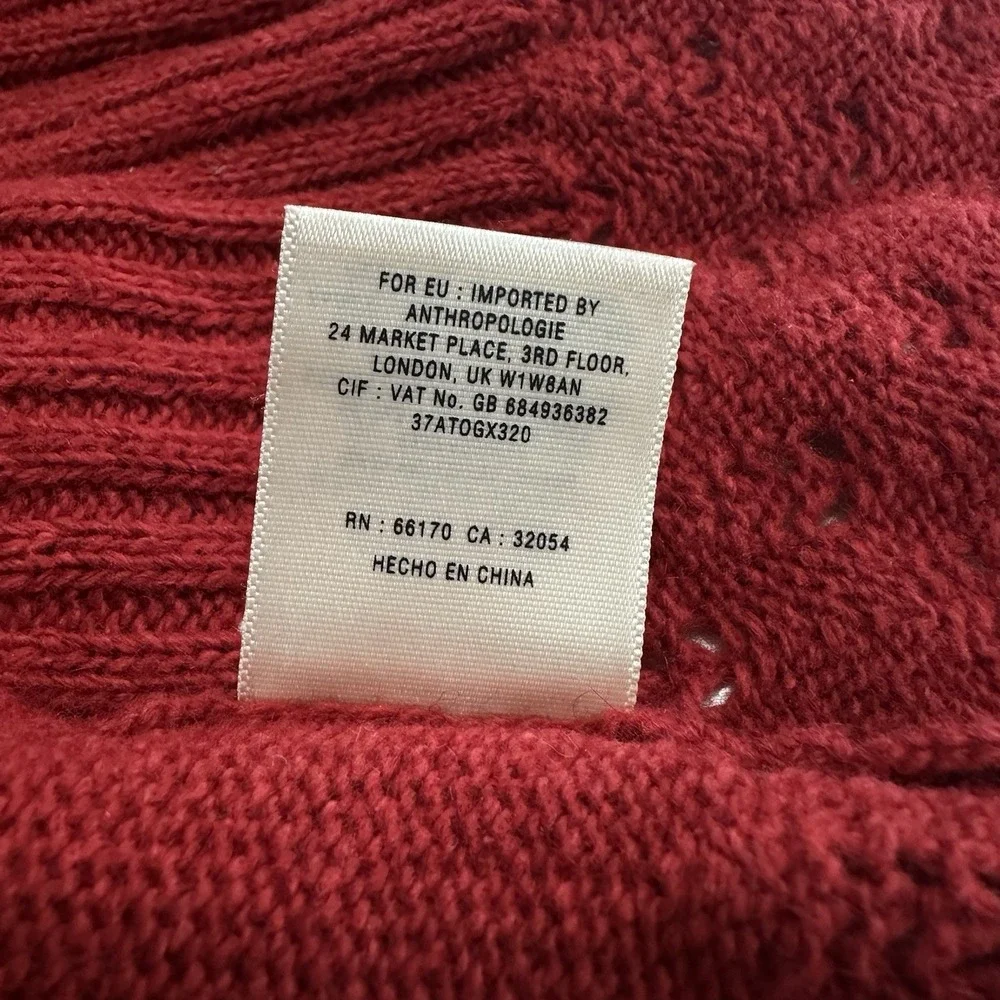 Anthropologie Knitted And Knotted Sweater Open Shawl Waterfall Neck Red Womens M